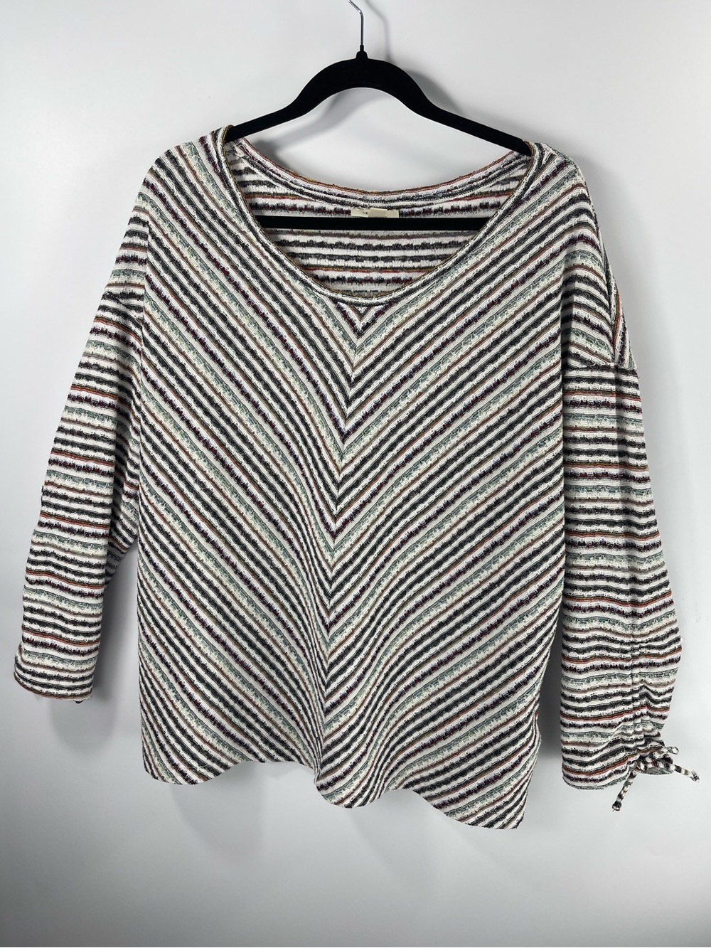 Style & Co Multicolor Chevron Stripe Ruched Tie Sleeve XL Top